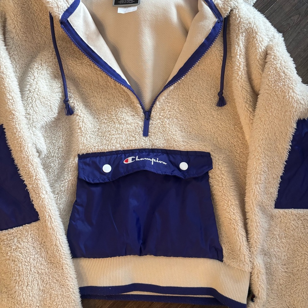 Champion Sherpa Half Zip Cropped Hooded Sweatshirt SZ SMALL - Picture 3 of 4